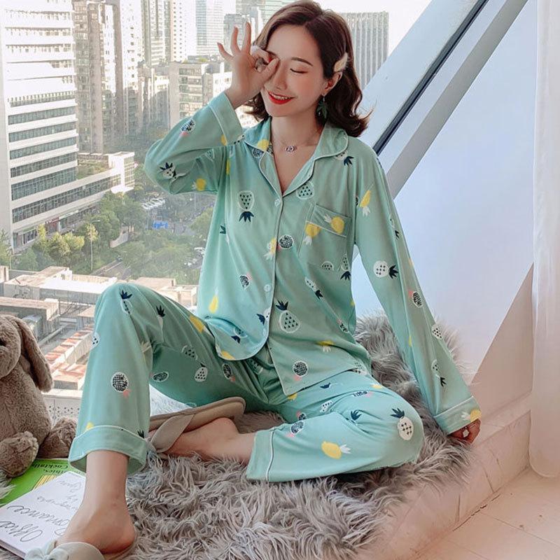 Cartoon high-end pajamas female cute cute jingle cat loose casual long-sleeved trousers women's loungewear set