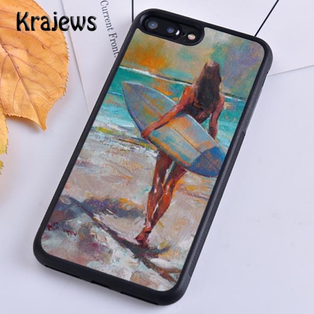 Krajews HAWAII BEACH SURF GIRL SURFING ART Phone Case Cover For iPhone 17 Air 16 15 14 Plus 11 12 13 Pro Max Coque Fundas