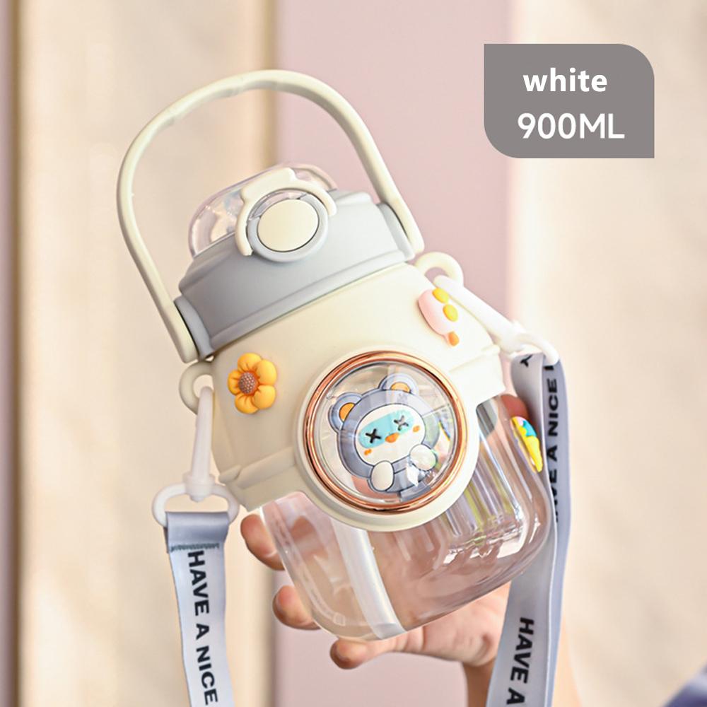900ML Kinderwasserflaschen für Mädchen Große Kapazität Kunststoff Kinderwasserflasche mit Strohhalm für Schule Outdoor Reise Wasserbecher