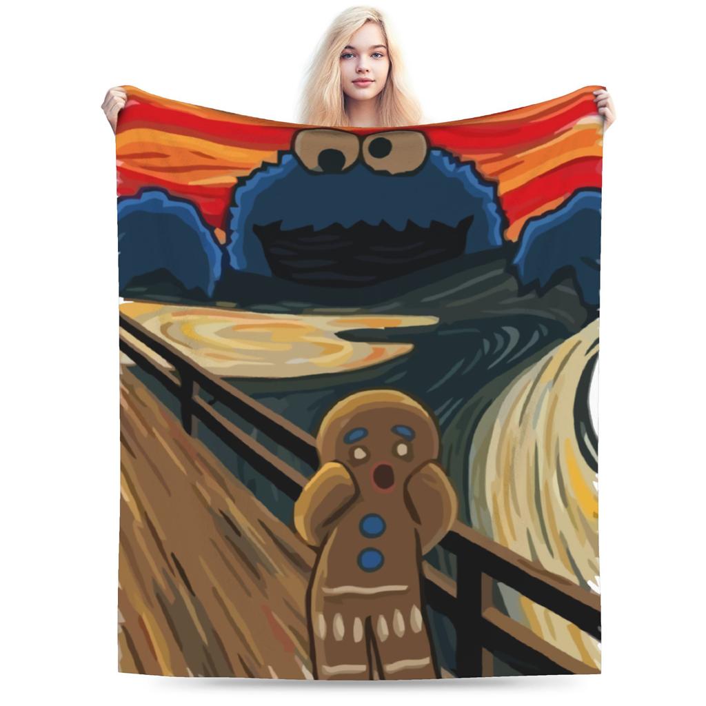 S-Sesame Street Elmo Cookie Wool Blanket Sesame Street Cartoon Comedy Funny Throw Blanket for Home 125*100cm Bedspreads