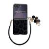Samsung ZFLIP7 Leopard Print Case with Silver Edge & Hand Strap - Fits ZFLIP6/5