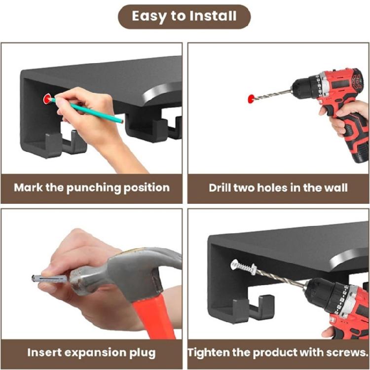 Space Saving Floating Shelf With 7 Hooks For Fitness Accessories Weatherproof Metal Designs Storage Solution