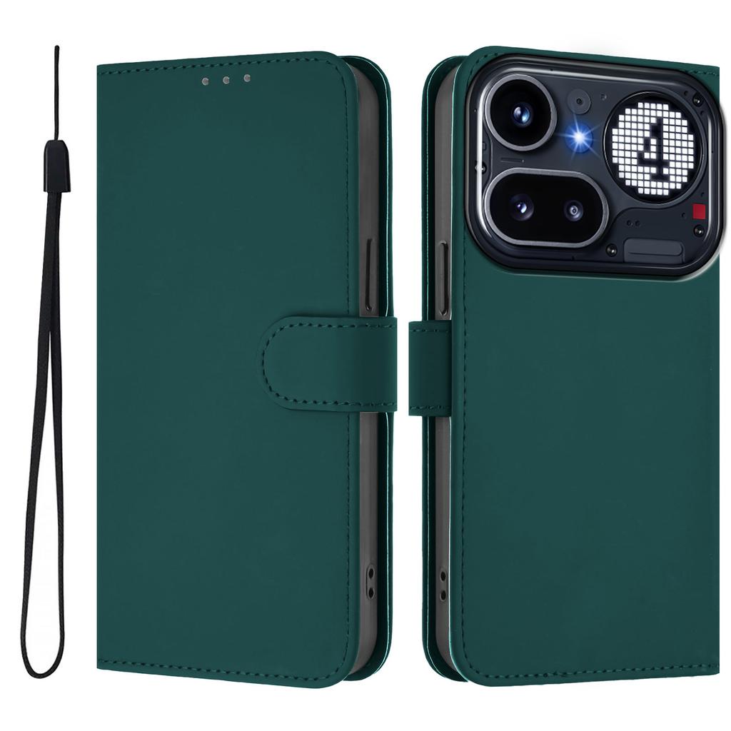 Wallet Case for Phone - Leather/PU, Dark Green, With Lanyard