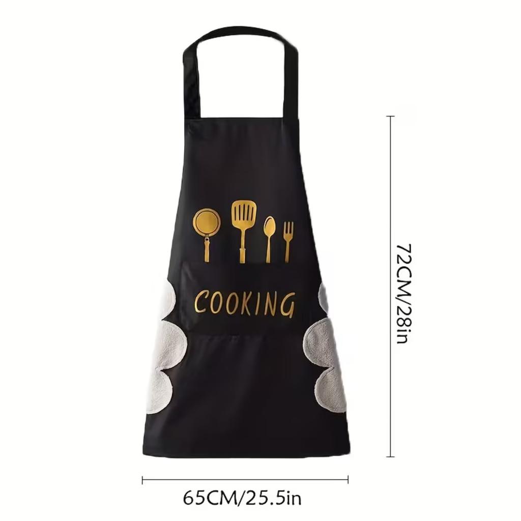 Waterproof Oil Proof Breathable Kitchen Apron with Pocket Unisex Adjustable Cooking Print Design Smock for Men Women Apron 1PC