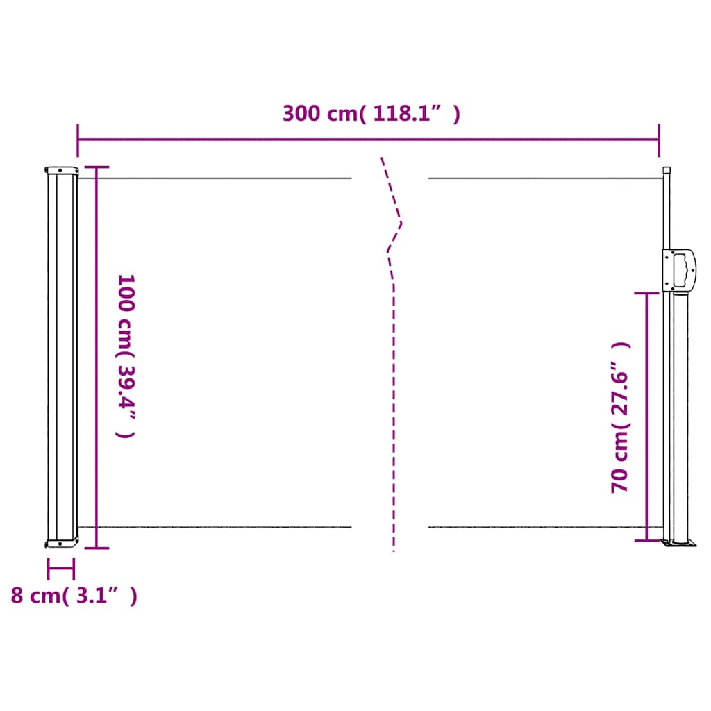 Retractable Side Awning Brown 100 X 300 Cm
