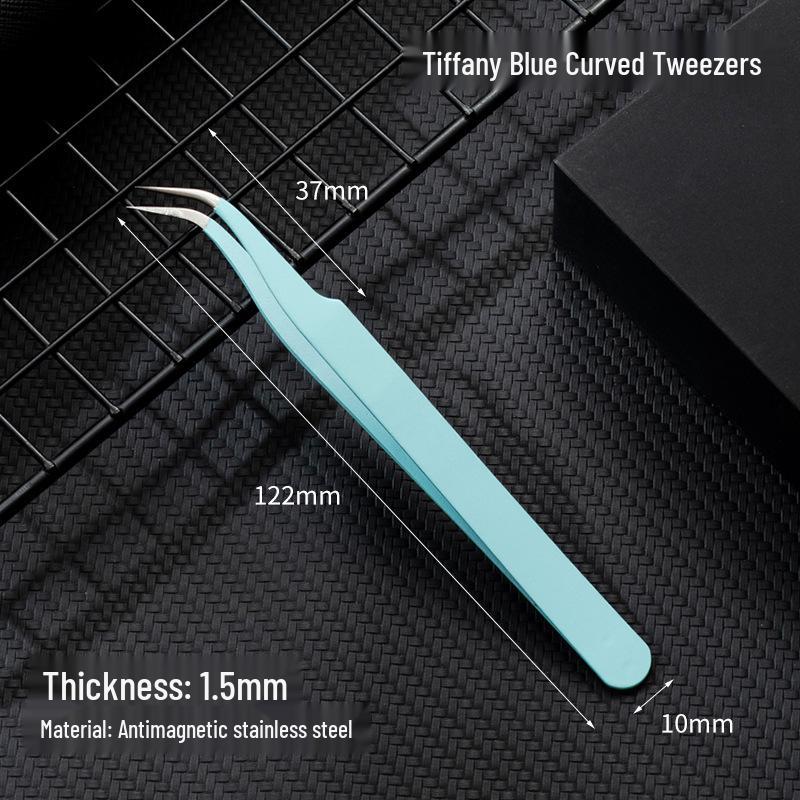 Black Anti-Static Stainless Steel Curved Tip Tweezers Set for Nail Art, Journaling, and Repairs