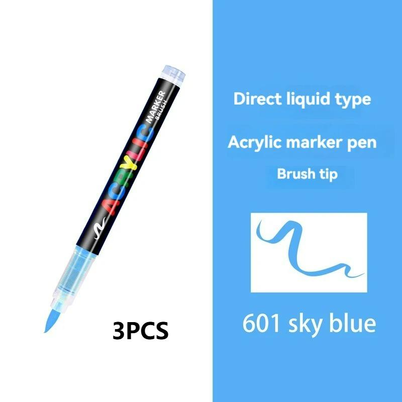 3Pcs Acrylic White/Black/Red/Blue Marker Brush Pens Art Markers for Rock Painting Stone Glass Wood Fabric Metal Tire Canvas