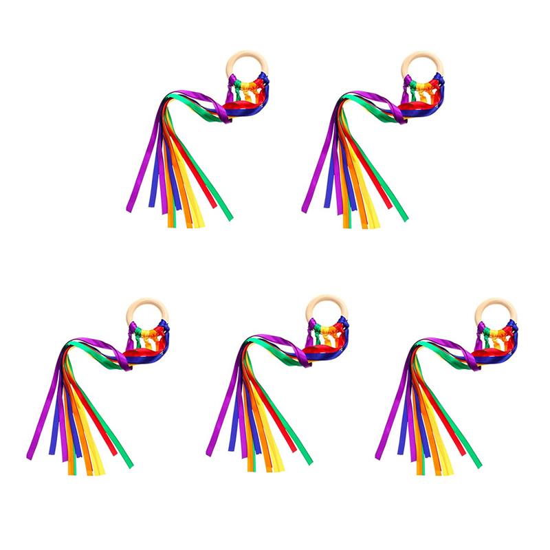 

Rainbow Hand Kite Creative Dancing Ribbon Streamer With Wood Ring Wrist Sensory Toys Kids Birthday Party Favors Gifts
