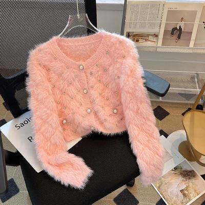 Damen Herbst/Winter Verdickte Kurzstrickjacke Jacke Locker Geschnitten Süßer Langarm Strickpullover