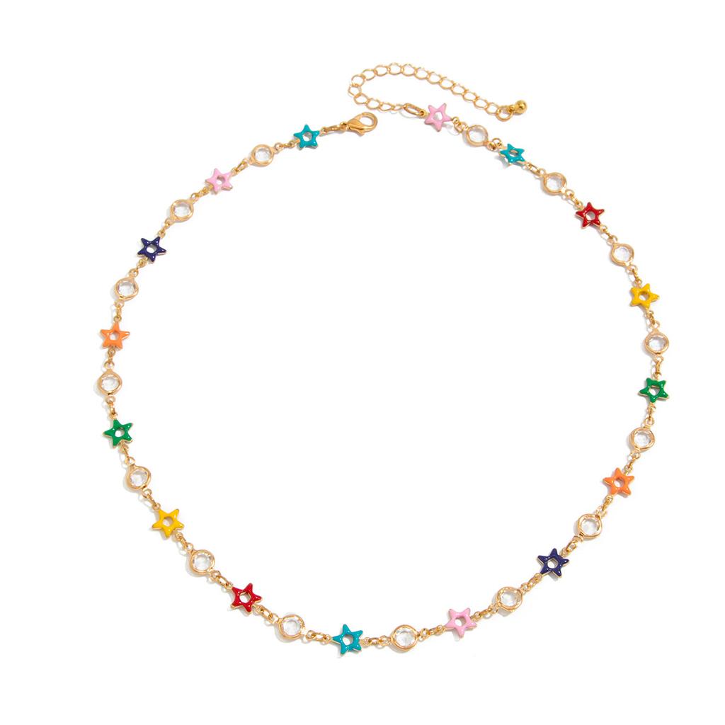 Hip-Hop Nische Bunte Pentagramm Kristall Halskette für Männer High-End Nischen Schlüsselbein Kette Herrenschmuck