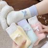 Women Winter Crew Socks Ribbed Warm Stretchy Socks with Bow Breathable Thickened Casual Socks for Home Sleep Daily Errands