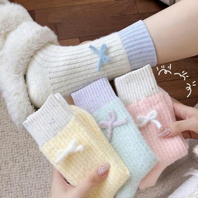 Dámske zimné členkové ponožky Rebrované teplé elastické ponožky s mašľou Priedušné zosilnené bežné ponožky na doma, na spanie, na každodenné pochôdzky