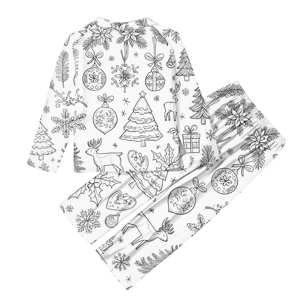 DIY Hand Painted Colorable-Parent-child Outfit - Christmas Print Round Neck Parent-child Long Sleeve Long Pants Home Clothes Suit Spring