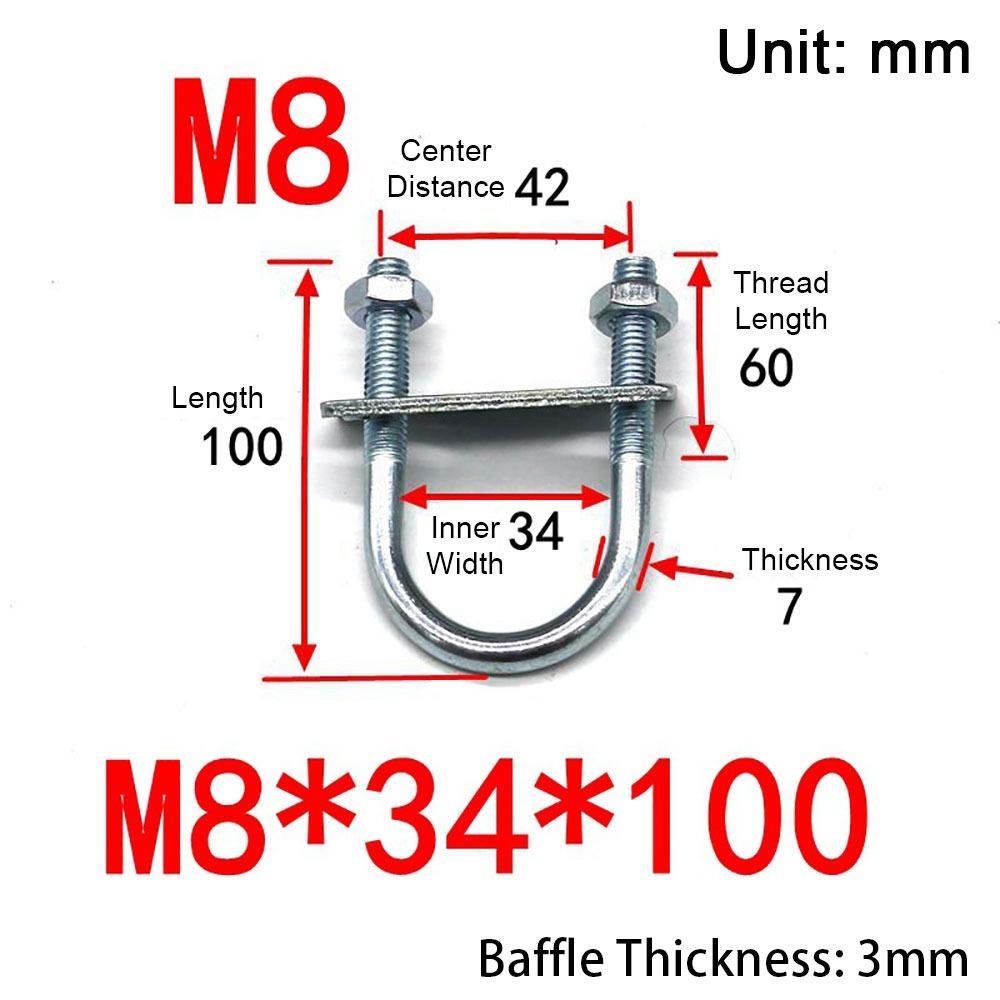 1Pcs Durable Galvanized Q235 Carbon Steel M8 Round Tube Clamp With Baffle Screws Pipe U-clamp Round Bolt for Round Tube