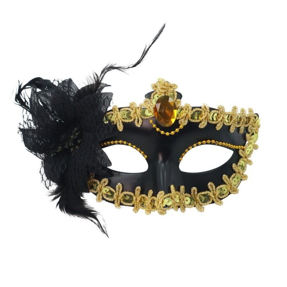 Side Flower Trim Masquerade Eye Mask Half Face Cut Elegant Prom Headwear Feather Face Veil  Women