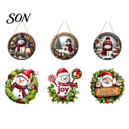 Farmhouse Style Festive Signs Wooden Christmas Hanging Pendant, Snowman/Santa Claus/Gnome Ornament with Indoor Outdoor Xmas Decor Hemp Rope