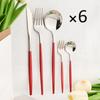 6People Gold Cutlery Set Mirror Stainless Steel Dinnerware Set Knife Cake Fork Tea Spoon Silverware Flatware Party Western Kitchen Tableware