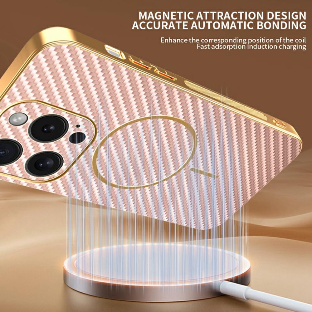 For iPhone 15 Pro Phone Case Carbon Fiber Textured Electroplated TPU Back Cover