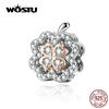 WOSTU Authentic 925 Sterling Silver Goods Luck Clover Beads Charm Fit Original Bracelet Bangle