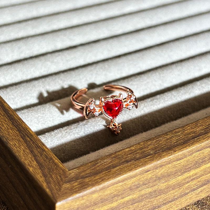 2026 Rose Gold Gypsy Devil s Heart Open Ring Women s Light Luxury Advanced Sense Niche Personality Resizable