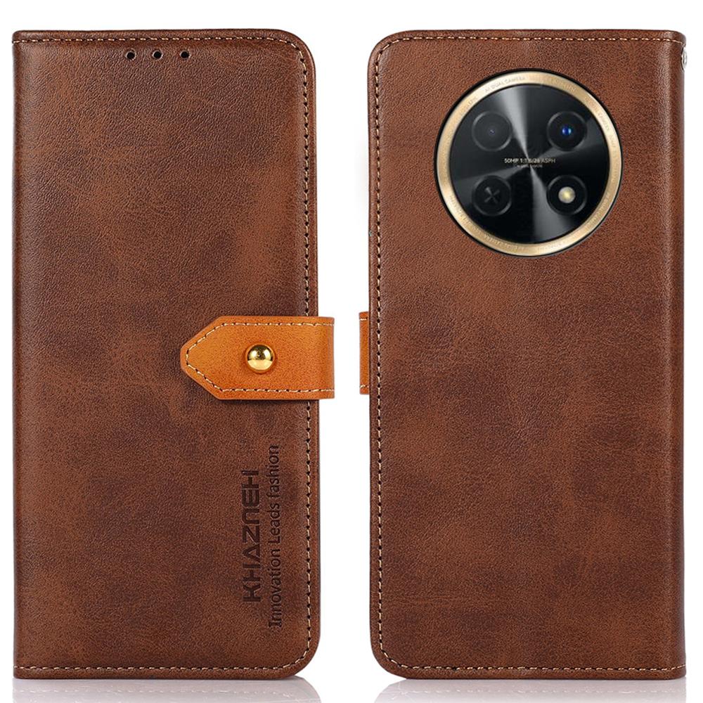 

KHAZNEH For Huawei nova Y91 4G/Enjoy 60X PU Leather Case Cowhide Texture Stand Wallet Phone Cover Brown