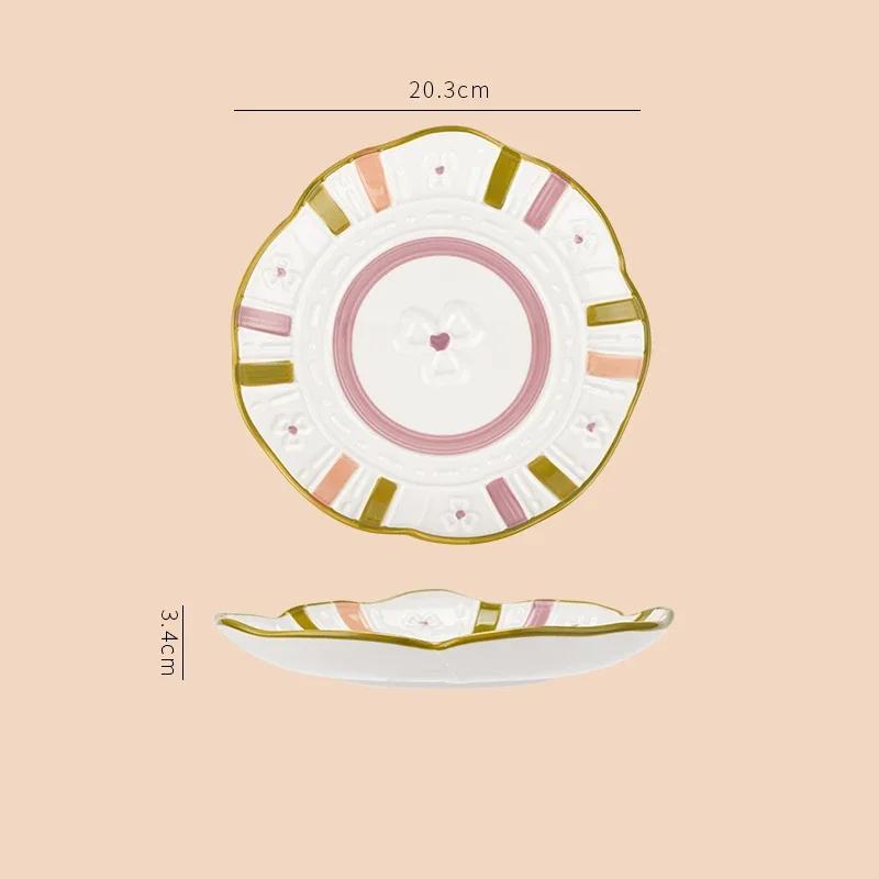 Exquisite Relief-Keramikteller, niedliche unregelmäßige Salat-Dessertschalen, köstliche Haushaltsgerichte, Steakteller, einzigartiges Geschirr