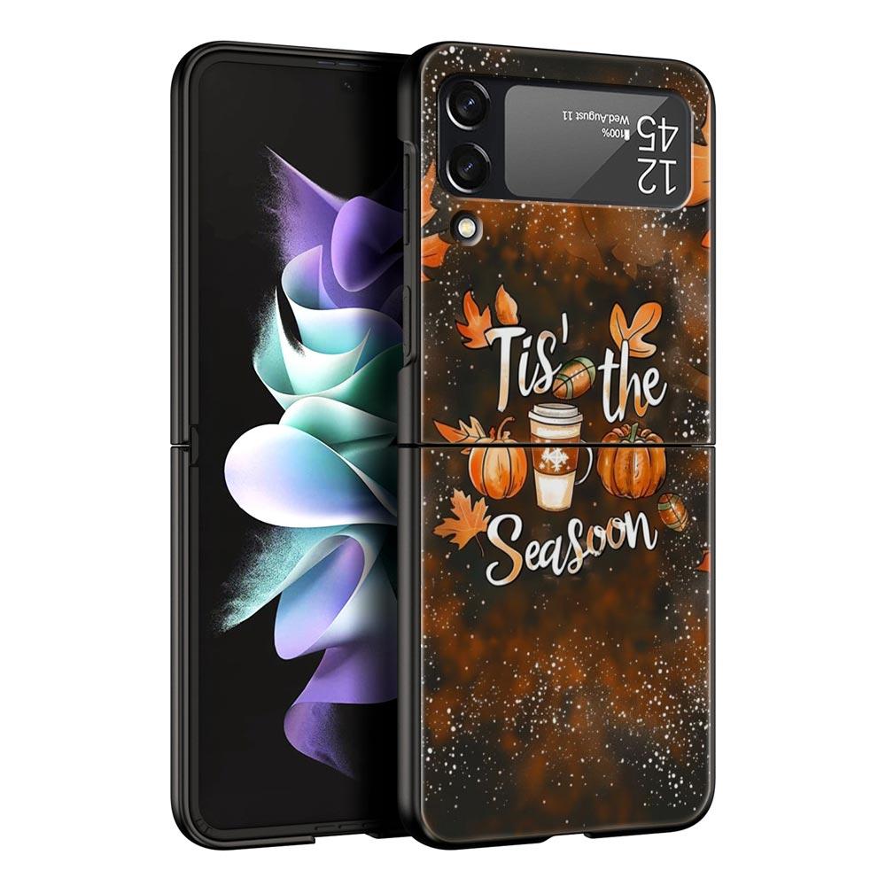 Pumpkin Autumn Leaves Coffee Hard PC Phone Case For Samsung Galaxy Z Flip 7 6 5 4 Black Cover For Galaxy Z Flip 3 Foldable Shell
