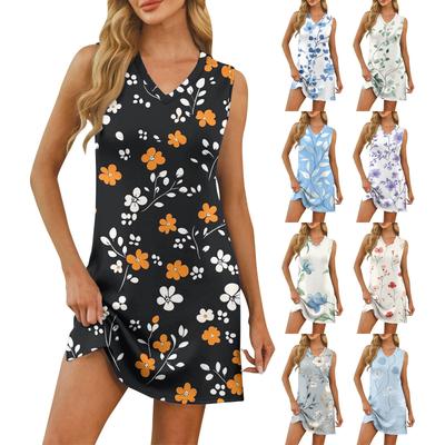 Robe Décontractée Mode Femme Sexy Col V Sans Manches Ourlet Floral Fente