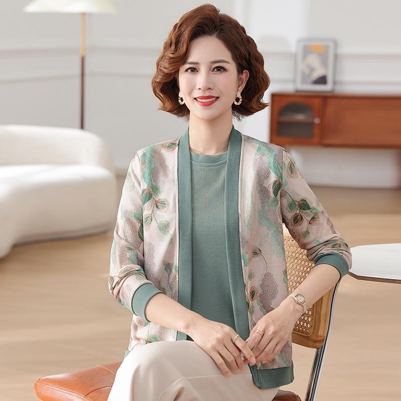 2025 Chic Knit Cardigan Set for Middle-Aged & Elderly Women - Stylish Loose Jacket for Spring & Autumn 3XL зелёный