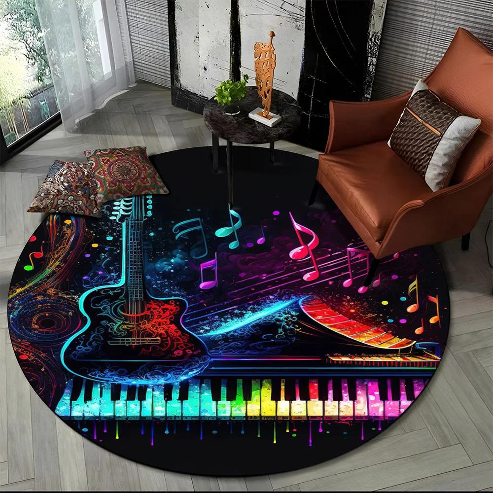 Colorful Musical Note Music Score Cartoon Round Carpet Rug for Living Room Bedroom Kids Playroom Decor,Pet Area Rug Non-slip Mat