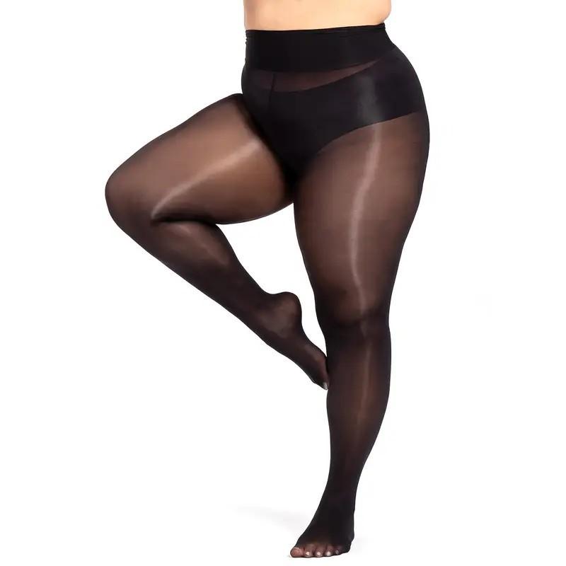 Women’S Plus Size Glossy Tights Horse Oil Infused Ultra-Thin Shiny Stockings High Stretch Oily Black Silk Pantyhose 3Xl 4Xl