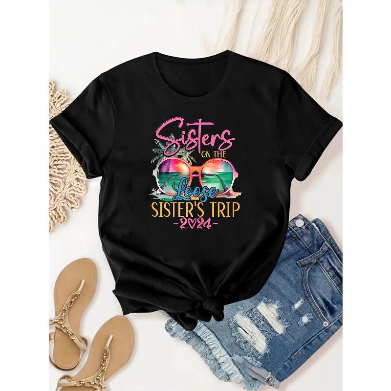 Damen Schwestern auf freiem Fuß T-Shirt Lässig Rundhals Kurzarm Sommer Oberteil
