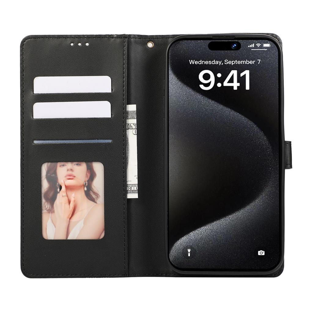 For iPhone 15 Pro Case 3D Rhombus Grid Imprinted Wallet Leather Phone Cover with Lanyard