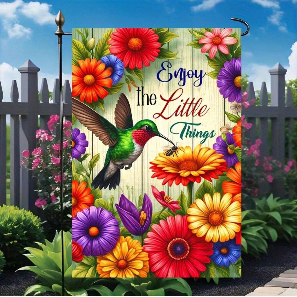 Double-sided garden flag with hummingbird design—for hanging in the yard, home decor, and holiday decorations; no flagpole requi