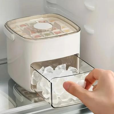 48-Block Ice Cube Machine with Easy-press Lid, Large Capacity, Double-layer Design, Food-grade Refrigerator Plastic Storage
