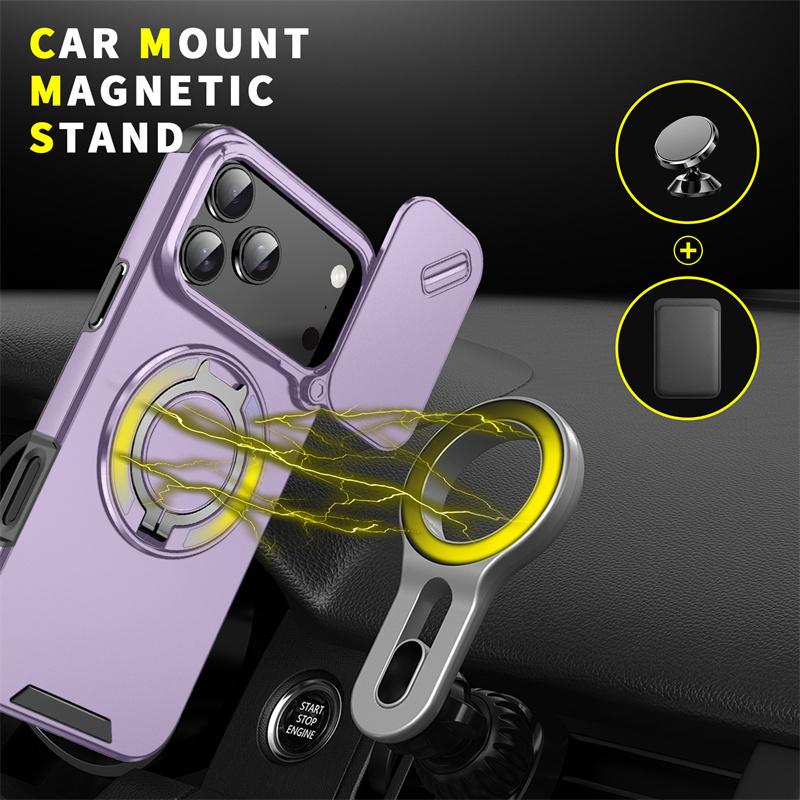 Armor Funda For iPhone 17 Pro Max Case Slide Lens Camera Protector Cover For iPhone17 Pro 17Pro Max Ring Stand Shockproof Coque