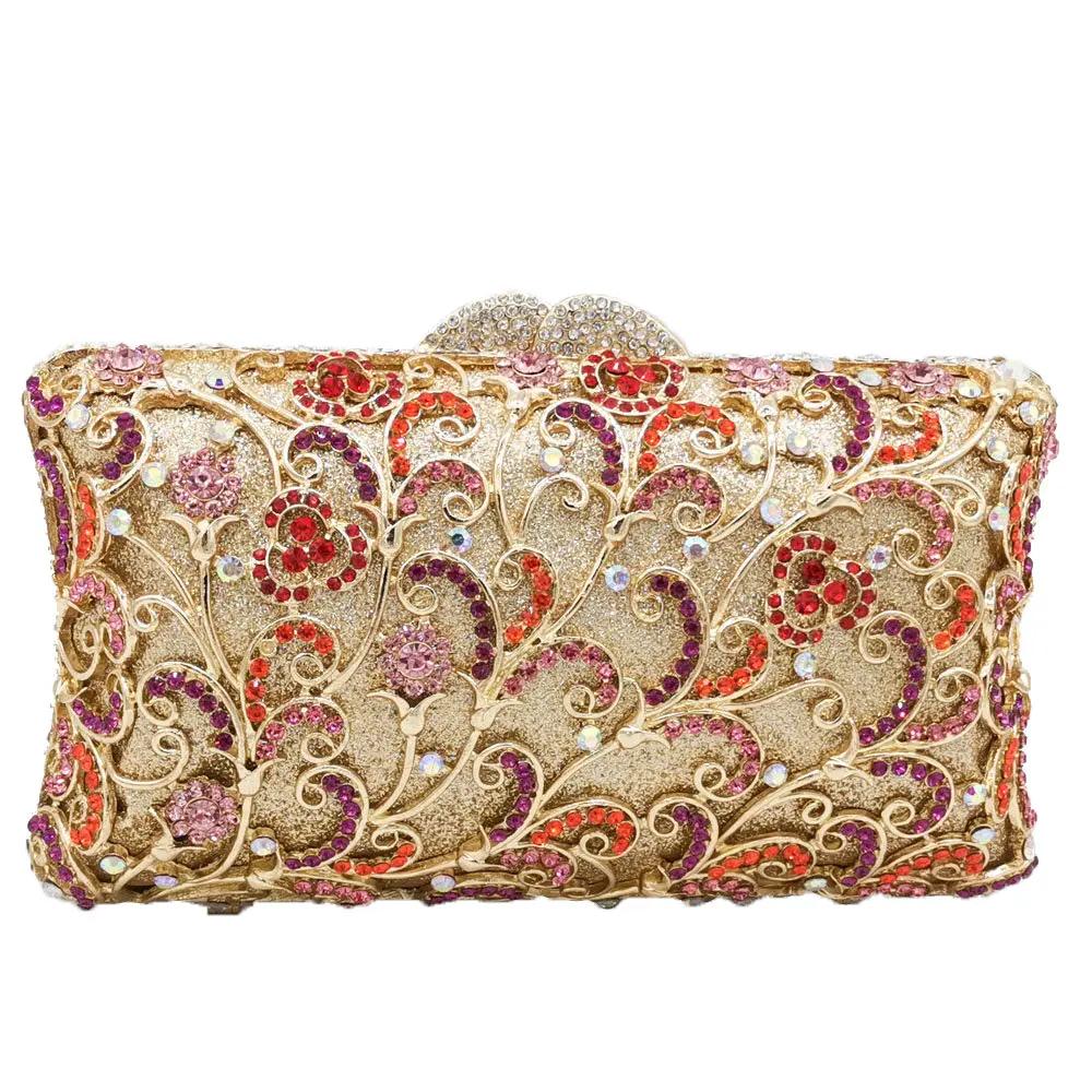 

Boutique De FGG Hollow Out Flower Women Evening Clutch Bags Wedding Party Dinner Diamond Minaudiere Purses Rhinestone Handbags Mini Clutch