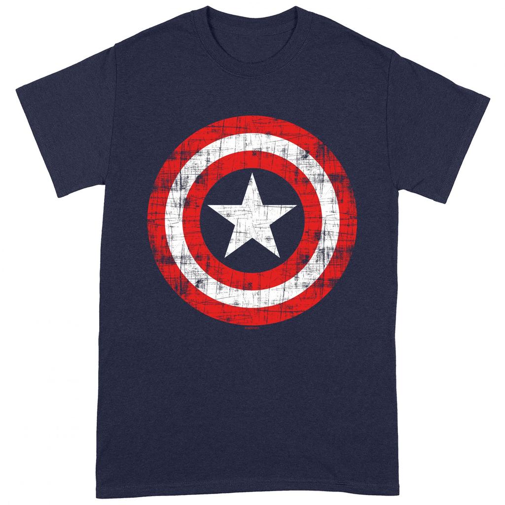 Captain America Unisex täiskasvanute kriimustatud kilpiga T-särk