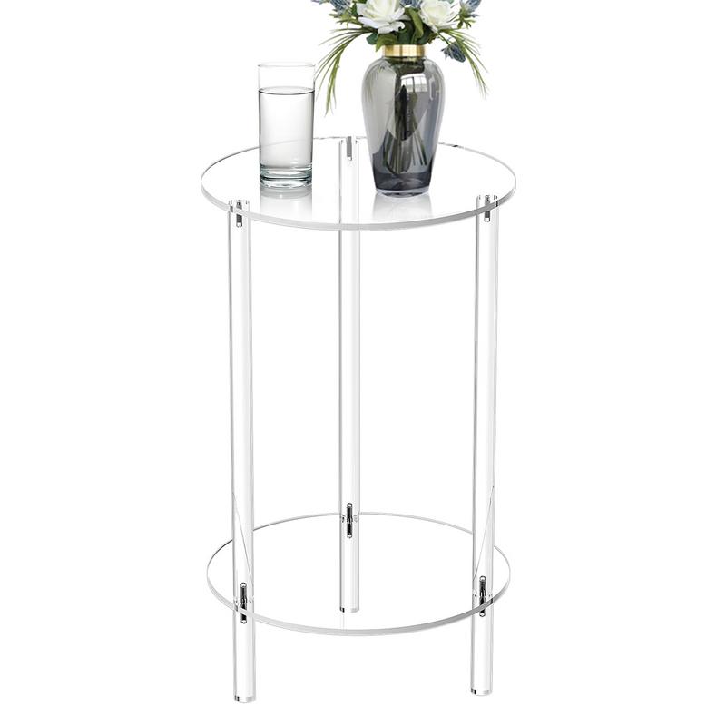 Acrylic Round End Table Small Round Side Table End Table Clear Small Round Table Acrylic Transparent Coffee Table for Bedroom