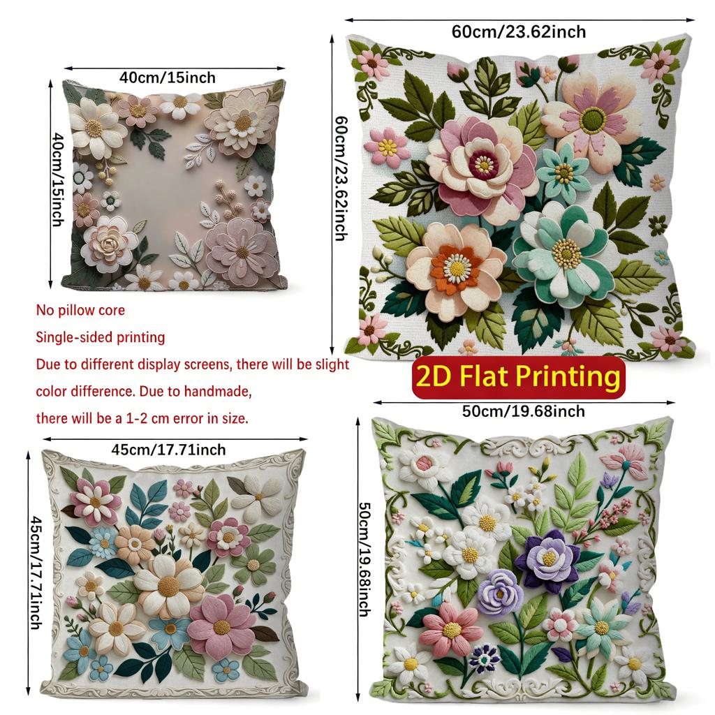 2D Set Of 4 Vintage Floral Throw Pillow Covers Pattern Cushion Cover Suitable For Sofa Bedroom Car Pillow Cover