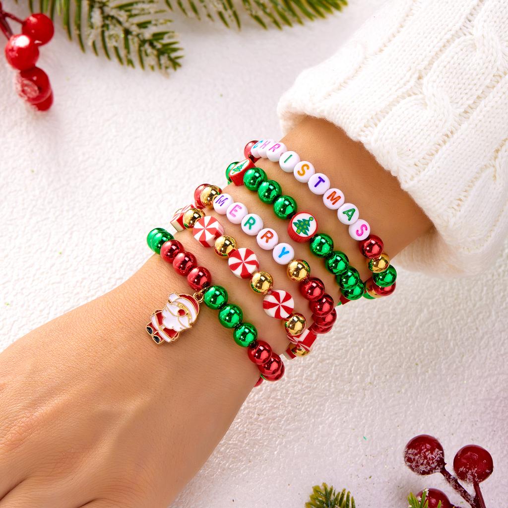 Trendy Christmas Theme Beaded Bracelet for Women Unisex Polymer Clay Xmas Tree Cute Party Creative Party Gift Charming Jewelry