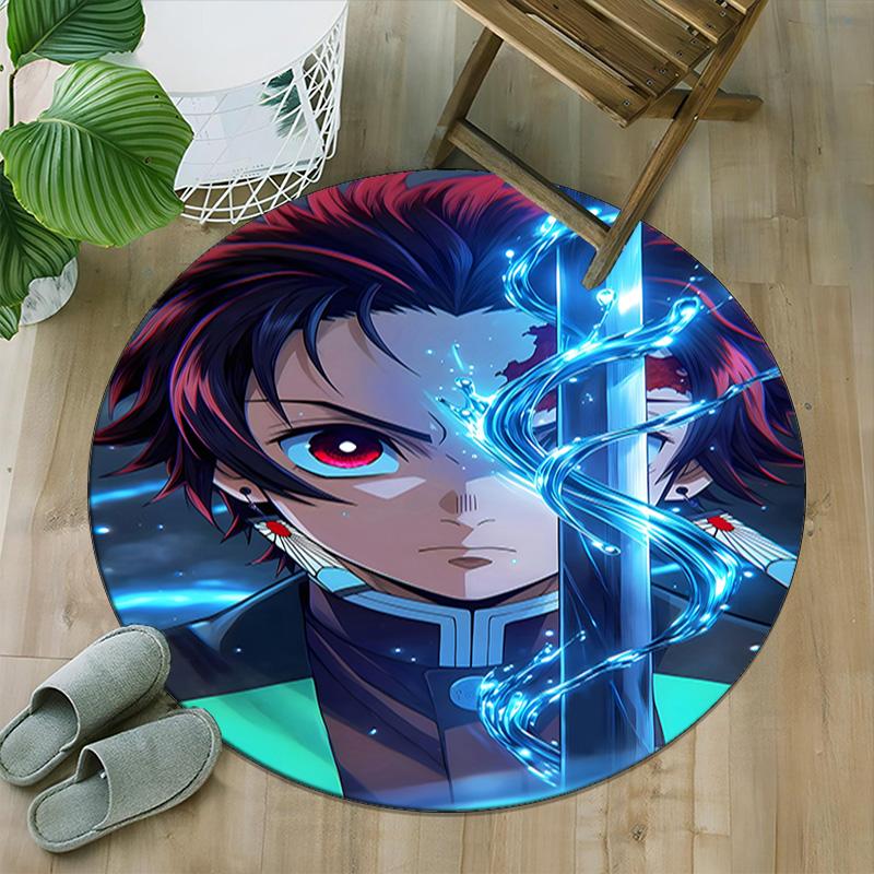 1pc Demon Slayer2 Print Round Carpet Chair Round Carpet Suitable for Bedroom Living Room Home Decorative Carpet
