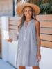 European and American fashion skirts, fresh stripes, contrasting colors, loose waist and thin V-neck button sleeveless dress