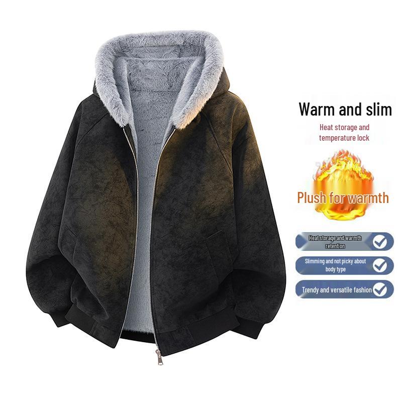 Unisex Winter Lychee-Korn Sattel Kapuzenjacke aus Baumwolle mit Fleece und Pelzkragen