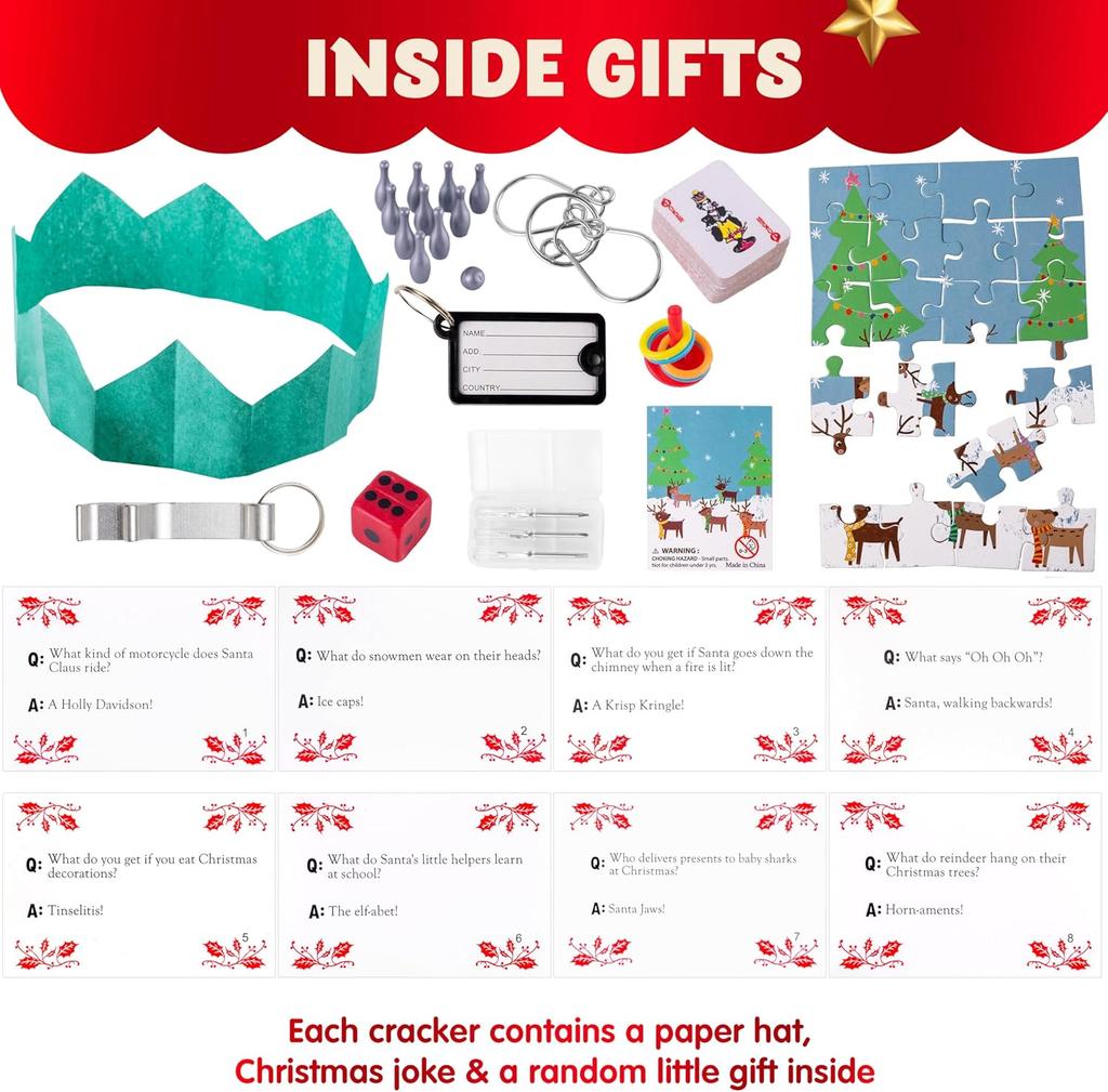 JOYFY 8er Pack Weihnachtsfeier Gastgeschenk Knacknuss-Design ohne Knall Party-Tischgeschenke mit Partyzubehör für Kinder Erwachsene Geschenk