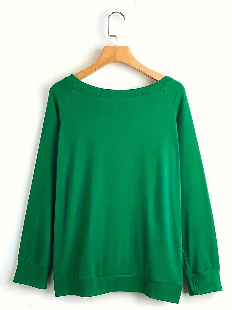 Übergröße Damen Weihnachten Freizeit Oberteile Bedruckte Schulter Langarm Oberteile