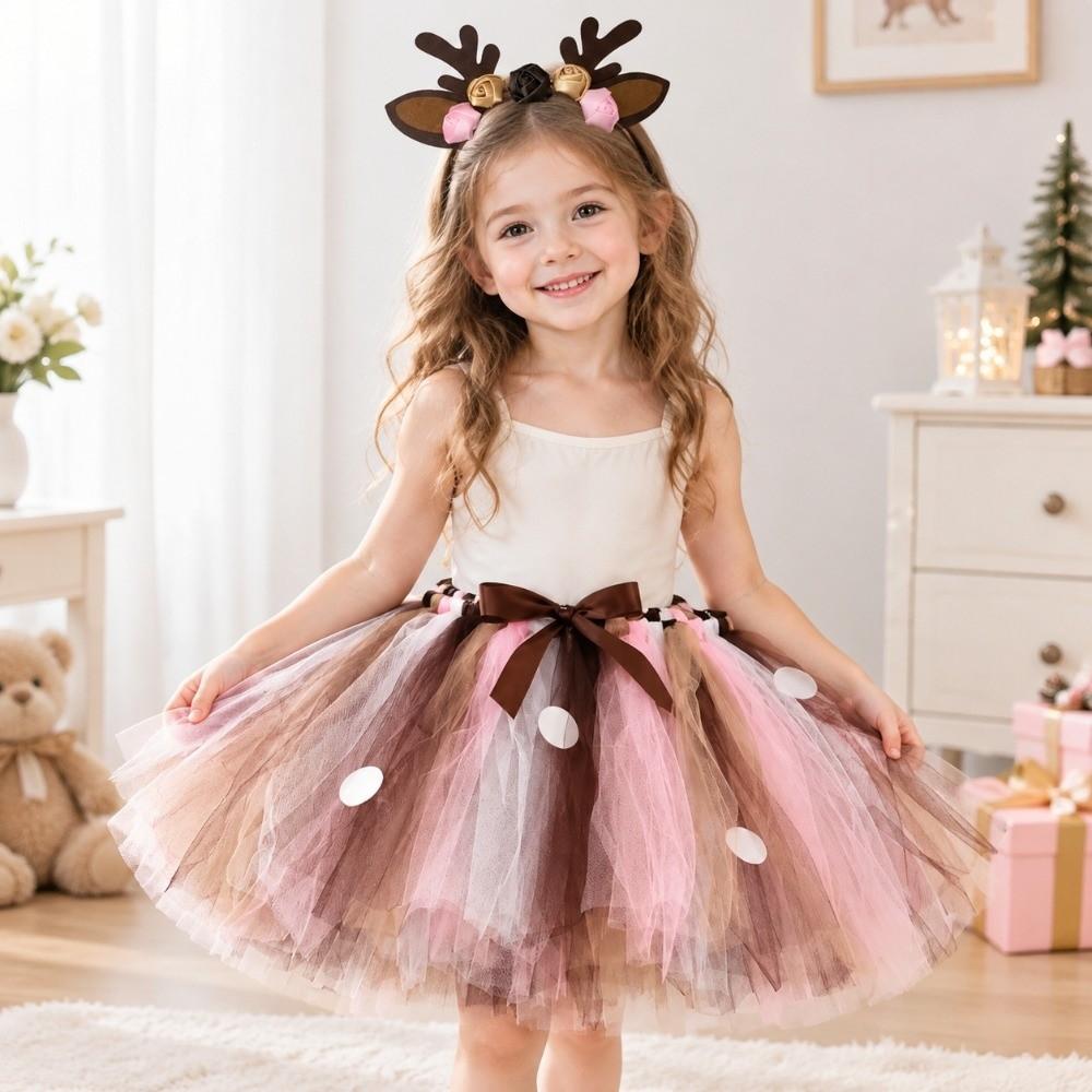 Brown Deer Reindeer Tulle Skirt Christmas Costume Tutu Dress Cute Girl Tutu Skirt  Party