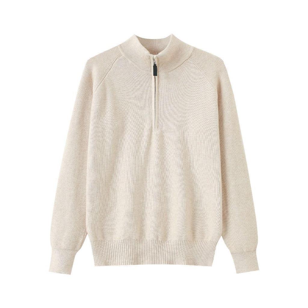 Women's Chic High Neck Half Zip Knit Sweater - Fashionable and Versatile for Autumn/Winter