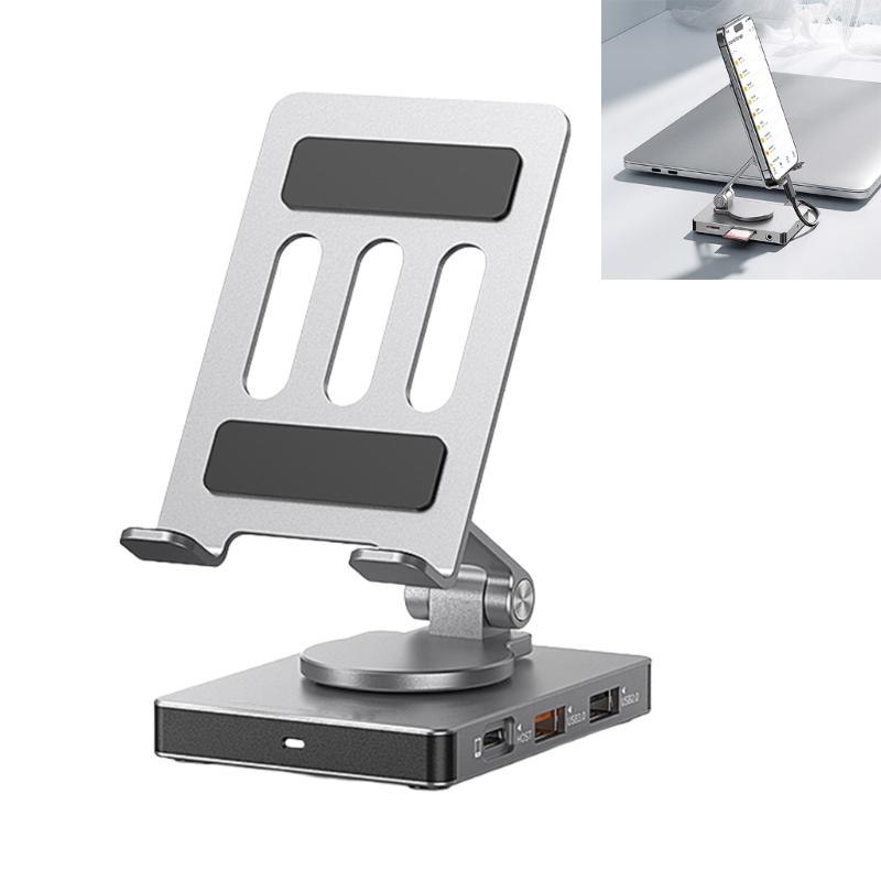 Rotating Aluminum Phone Hub 8 in 1 USB C Docking Station 5Gbps 100W PD Charging Foldable Stand for Multiple Devices