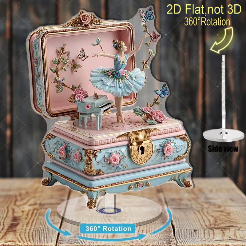 Ballerina Spieluhr Acryl Ständer 2D Flach 360° Drehung Vintage Ballett Tänzerin Figur Schreibtisch Deko Heim Dekoration Mädchen Geburtstagsgeschenk